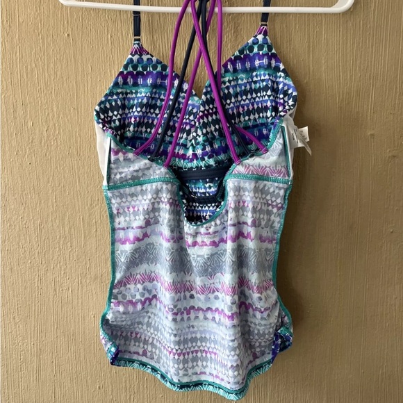 FREE COUNTRY WOMEN'S TANKINI  SWIM suit TOP M strappy back Blue Purple - Picture 9 of 9